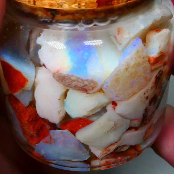 Coober Pedy Seam opal rough 230cts Potch and some colours to explore 20mm to chip size Jar not included  Lot B4-A158