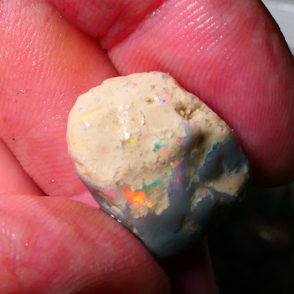 Orange/Red/Yellow Knobby Rough opal of Lightning Ridge 19.00cts Lots of Multicolours showing to Gamble 19x17x11mm Lot B4-A183