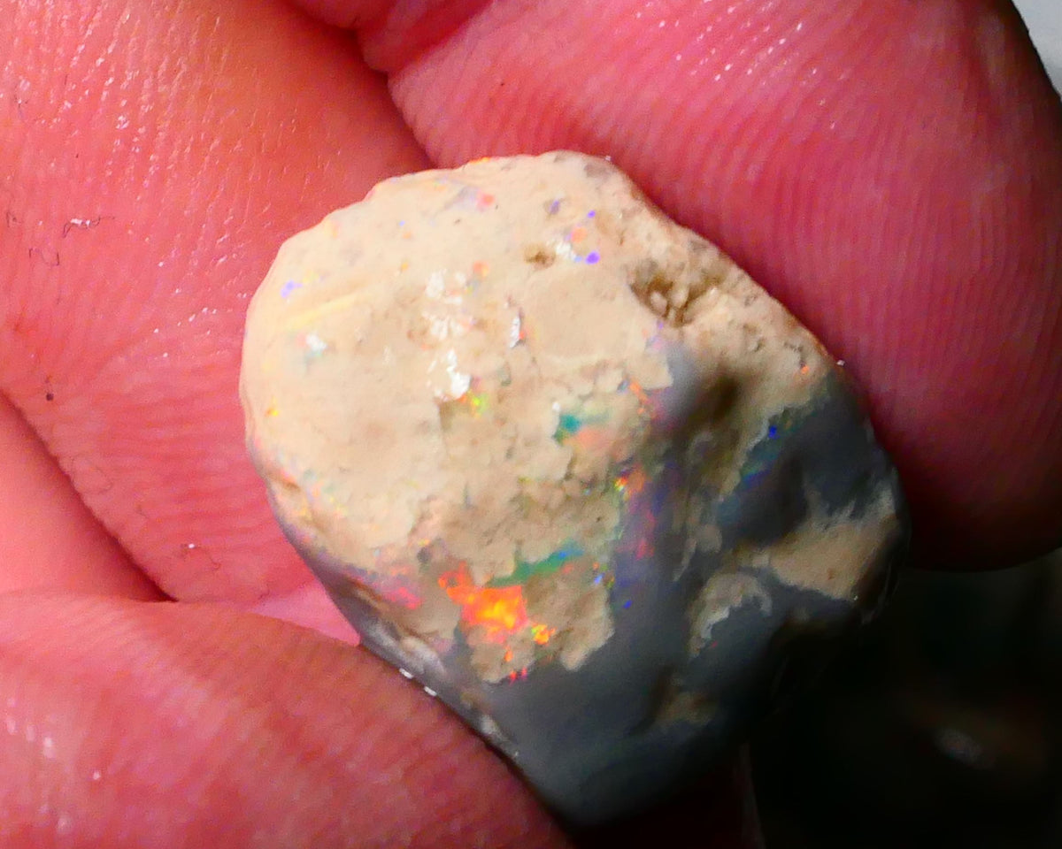 Orange/Red/Yellow Knobby Rough opal of Lightning Ridge 19.00cts Lots of Multicolours showing to Gamble 19x17x11mm Lot B4-A183