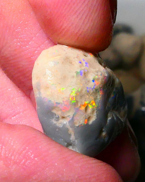 Orange/Red/Yellow Knobby Rough opal of Lightning Ridge 19.00cts Lots of Multicolours showing to Gamble 19x17x11mm Lot B4-A183