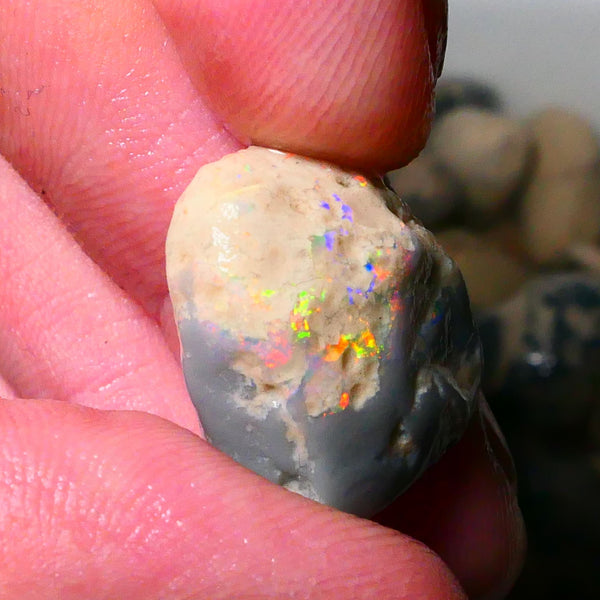 Orange/Red/Yellow Knobby Rough opal of Lightning Ridge 19.00cts Lots of Multicolours showing to Gamble 19x17x11mm Lot B4-A183