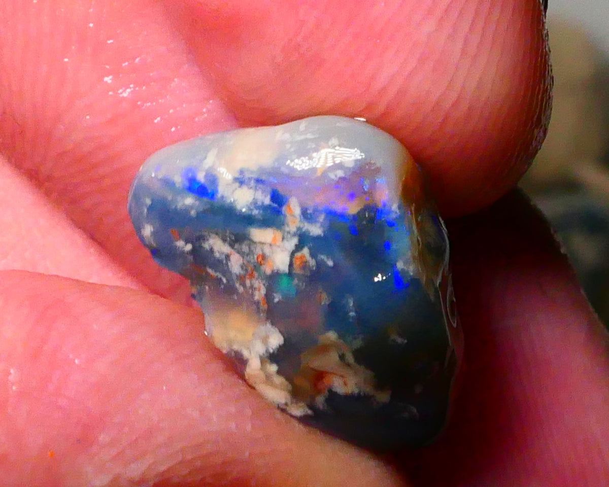 Lightning Ridge Black/Dark Base knobby opal rough 9.00cts Lots nice Blue colours Some Greens showing 18x11x9mm Lot B4-A178