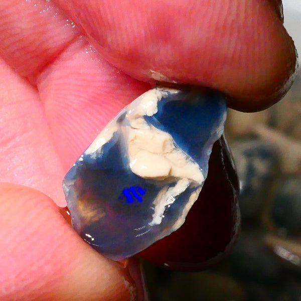 Lightning Ridge Black/Dark Base knobby opal rough 9.00cts Lots nice Blue colours Some Greens showing 18x11x9mm Lot B4-A178