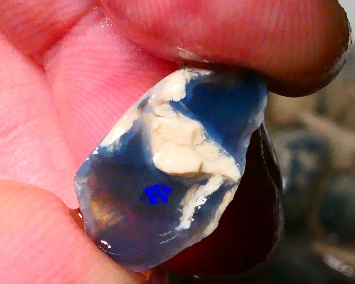 Lightning Ridge Black/Dark Base knobby opal rough 9.00cts Lots nice Blue colours Some Greens showing 18x11x9mm Lot B4-A178