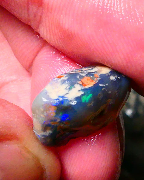 Lightning Ridge Black/Dark Base knobby opal rough 9.00cts Lots nice Blue colours Some Greens showing 18x11x9mm Lot B4-A178
