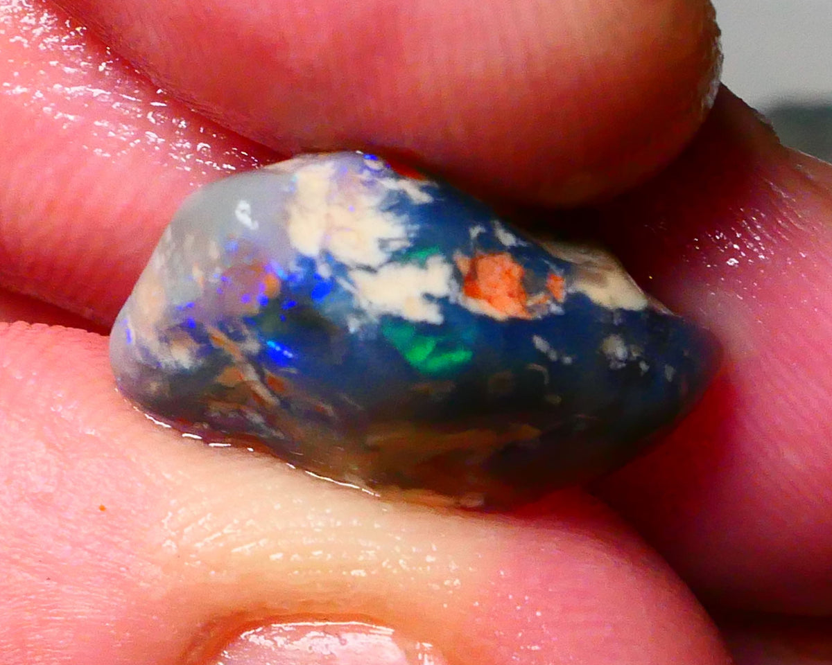 Lightning Ridge Black/Dark Base knobby opal rough 9.00cts Lots nice Blue colours Some Greens showing 18x11x9mm Lot B4-A178