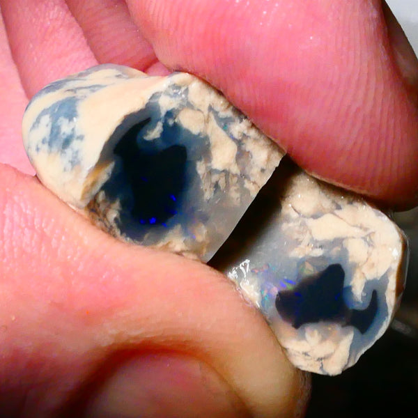 Lightning Ridge Black base knobby opal rough split 26.00cts Some blue colors to gamble 18x15x12mm & 16x13x6mm Lot  B4-A177