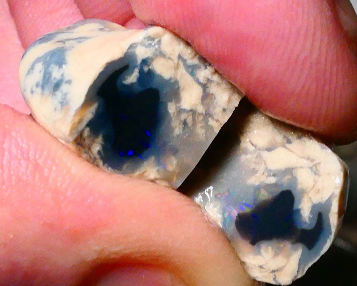 Lightning Ridge Black base knobby opal rough split 26.00cts Some blue colors to gamble 18x15x12mm & 16x13x6mm Lot  B4-A177