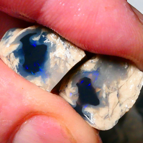 Lightning Ridge Black base knobby opal rough split 26.00cts Some blue colors to gamble 18x15x12mm & 16x13x6mm Lot  B4-A177