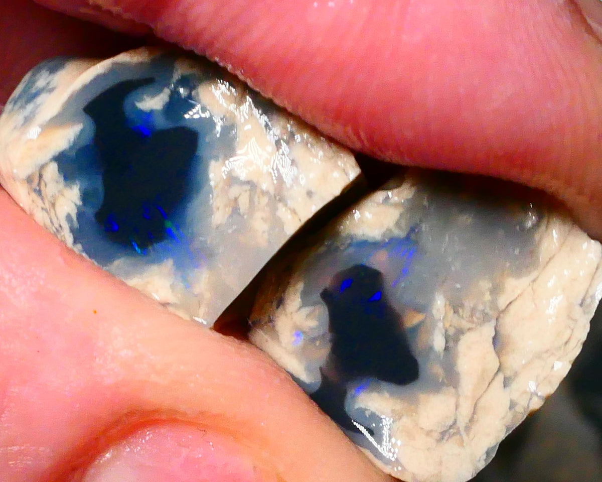 Lightning Ridge Black base knobby opal rough split 26.00cts Some blue colors to gamble 18x15x12mm & 16x13x6mm Lot  B4-A177