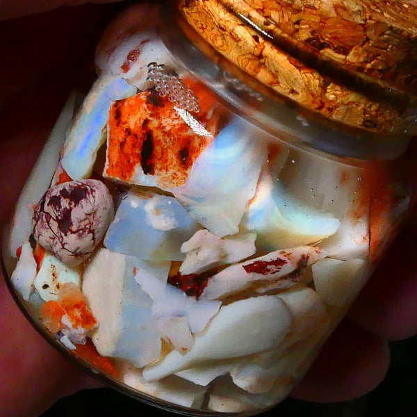 Coober Pedy Seam opal rough 230cts Potch and some colours to explore 20mm to chip size Jar not included  Lot B4-A169