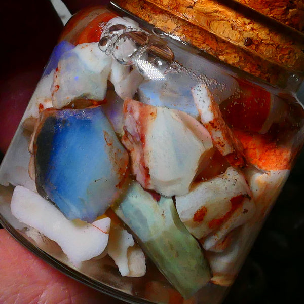 Coober Pedy Seam opal rough 230cts Potch and some colours to explore 20mm to chip size Jar not included  Lot B4-A170