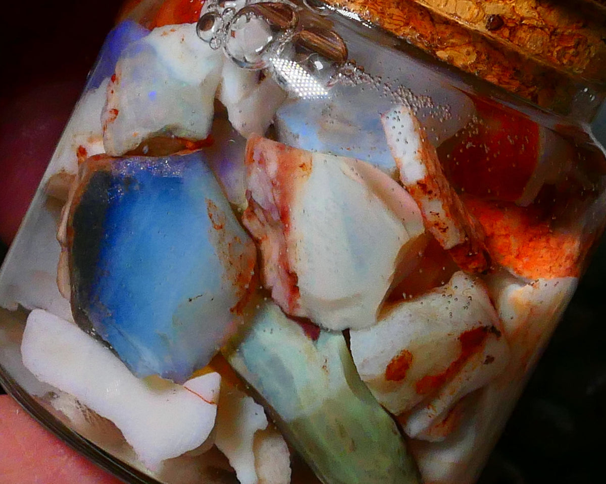 Coober Pedy Seam opal rough 230cts Potch and some colours to explore 20mm to chip size Jar not included  Lot B4-A170