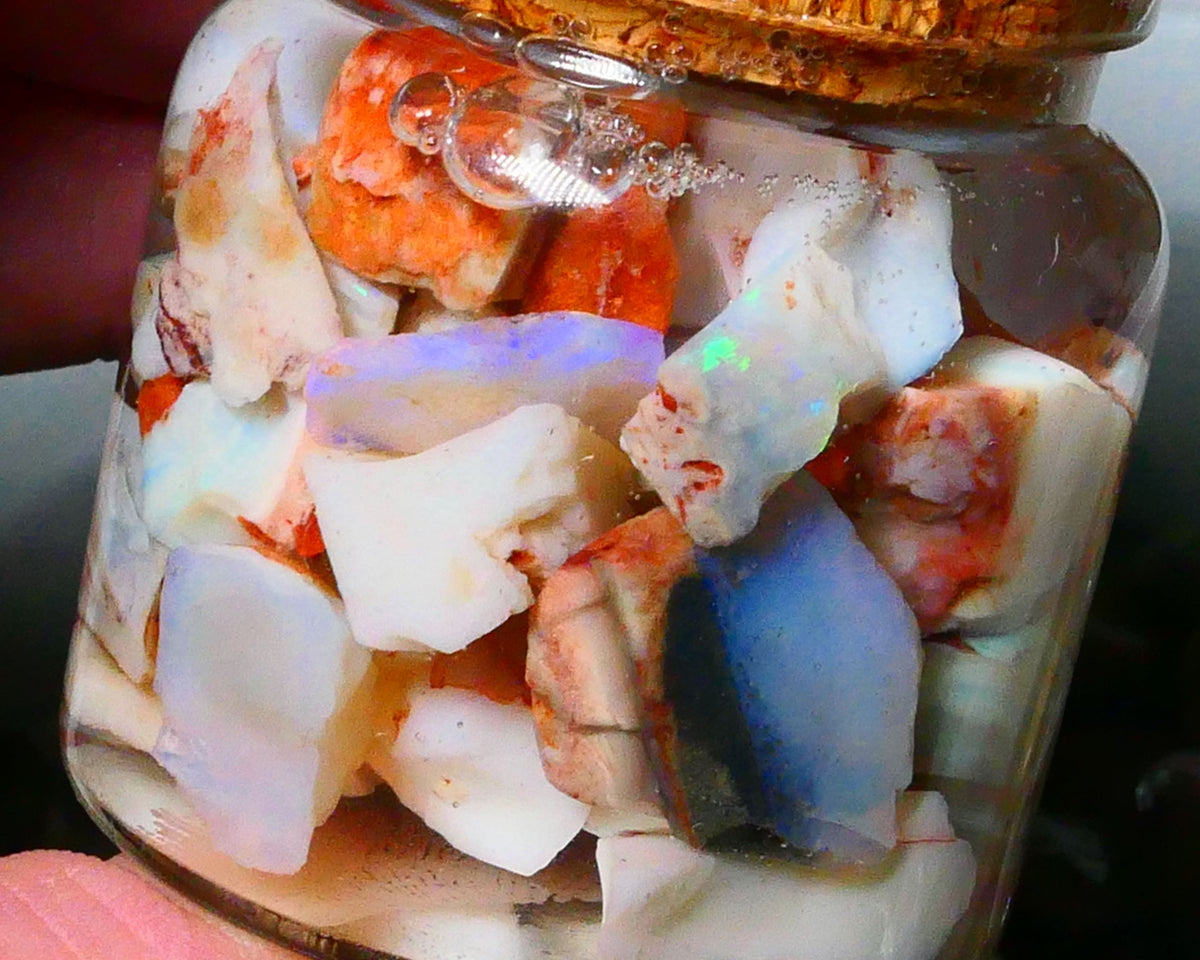 Coober Pedy Seam opal rough 230cts Potch and some colours to explore 20mm to chip size Jar not included  Lot B4-A170