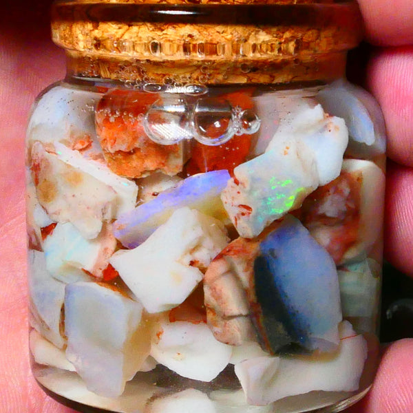 Coober Pedy Seam opal rough 230cts Potch and some colours to explore 20mm to chip size Jar not included  Lot B4-A170