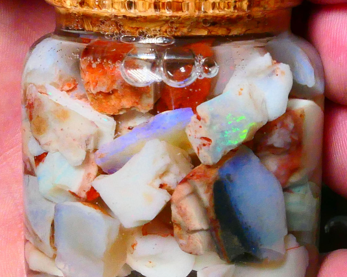 Coober Pedy Seam opal rough 230cts Potch and some colours to explore 20mm to chip size Jar not included  Lot B4-A170