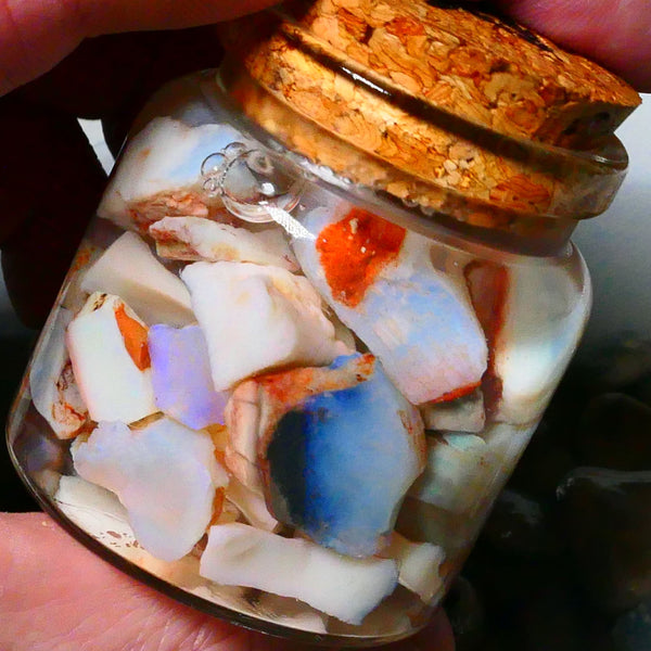 Coober Pedy Seam opal rough 230cts Potch and some colours to explore 20mm to chip size Jar not included  Lot B4-A170