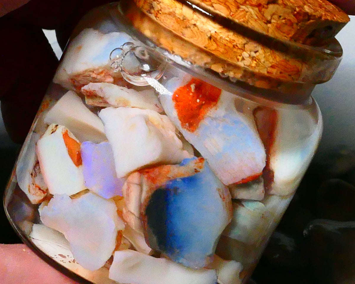 Coober Pedy Seam opal rough 230cts Potch and some colours to explore 20mm to chip size Jar not included  Lot B4-A170