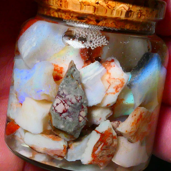 Coober Pedy Seam opal rough 230cts Potch and some colours to explore 20mm to chip size Jar not included  Lot B4-A171