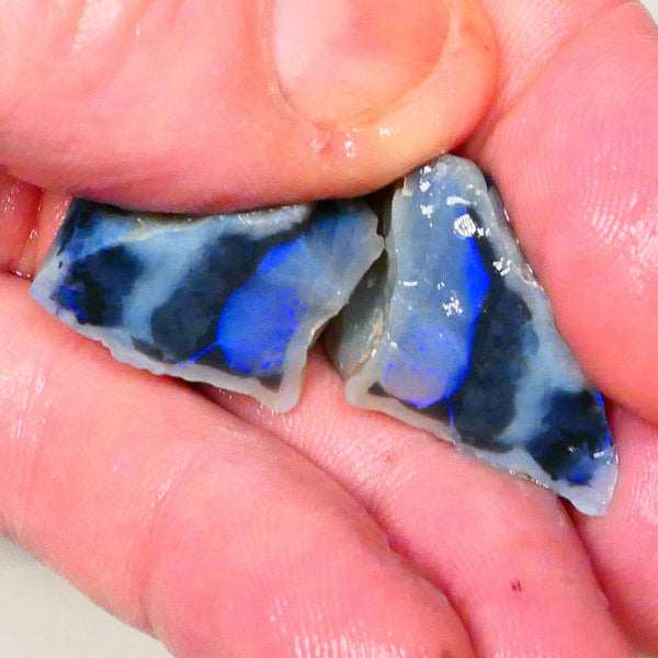 Big Sized Lightning Ridge Black knobby opal rough split pair 52.00cts Lots of Blues Picture stones ? 28x19x16mm & 23x15x14mm Lot B4-A237