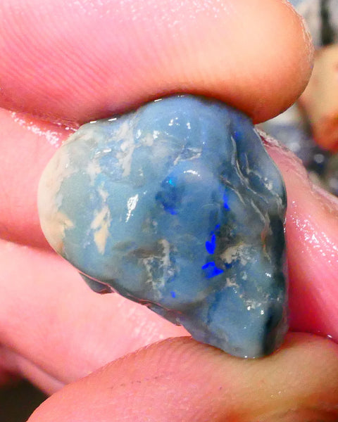 Lightning Ridge Dark Base knobby opal rough 18.00cts Blue fires to chase 21x16x11mm Lot B4-A270