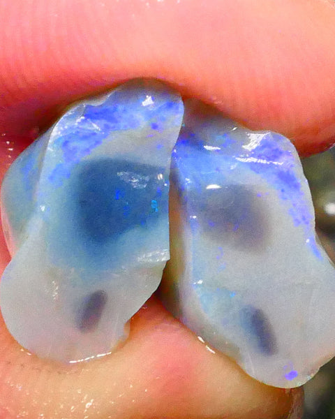 Grey Base knobby opal rough split 16.00cts Lightning Ridge Displaying Blues to chase 16x13x8mm & 17x10x9mm  Lot B4-A266