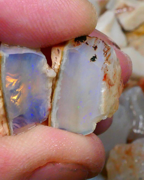 Coober Pedy Crystal Seam opal split 28.00cts Showing some colours 16x16x12mm & 16x13x10mm Lot B4-A287