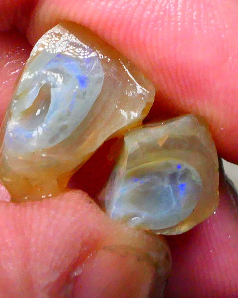 Amber knobby opal rough split 18.00cts Some bits of blue fires only to gamble 18x13x11mm & 16x10x9mm  Lot B4-A395