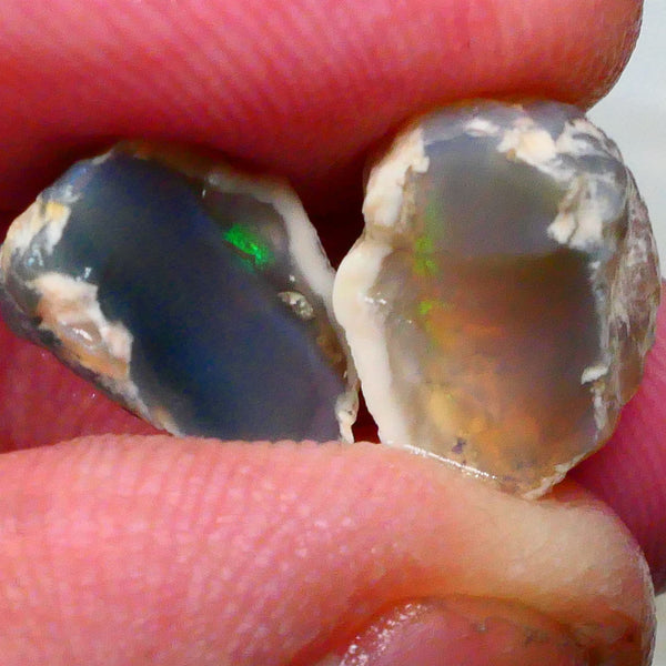 Lightning Ridge Dakr base Crystal knobby opal rough 9.50cts Some Multicolour fires flashes to gamble 13x8x7mm & 13x9x8mm  Lot B4-A392