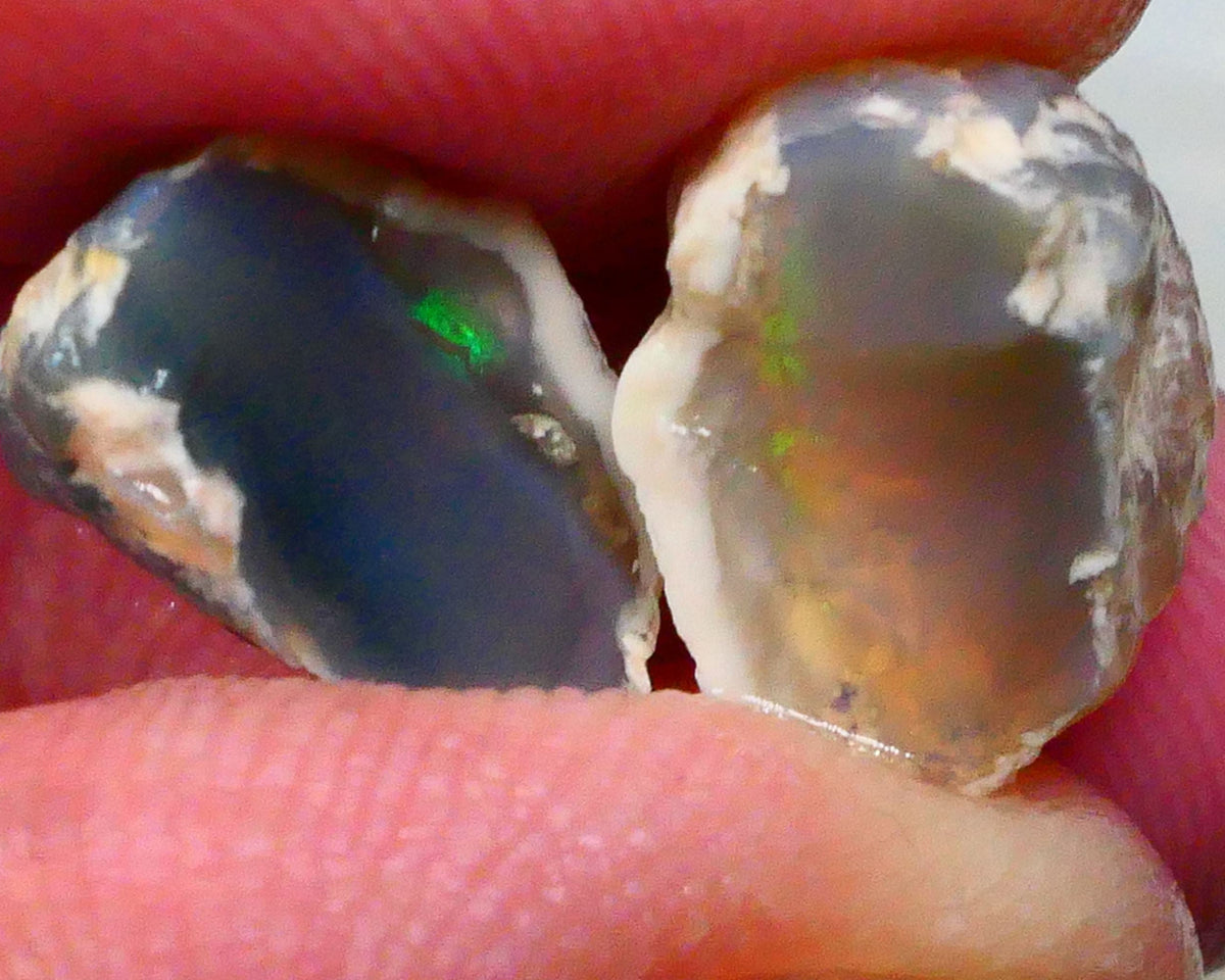 Lightning Ridge Dakr base Crystal knobby opal rough 9.50cts Some Multicolour fires flashes to gamble 13x8x7mm & 13x9x8mm  Lot B4-A392