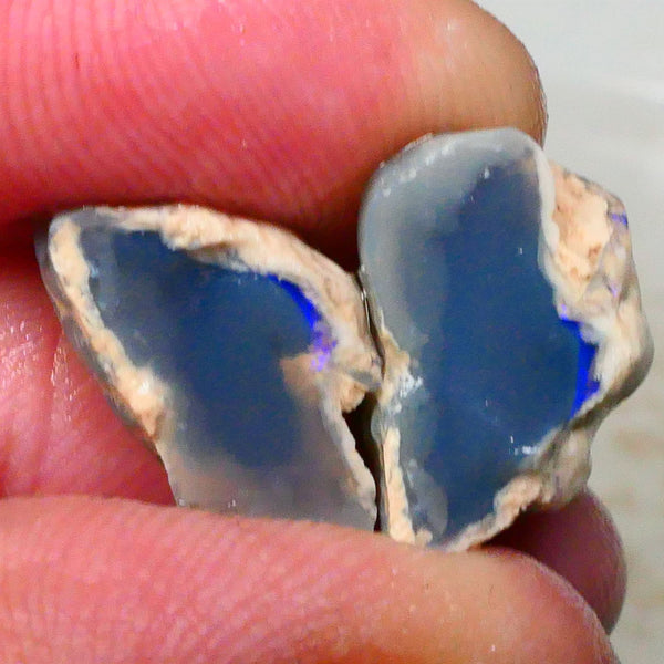 Dark Base knobby opal rough split 15.00cts Lighting Ridge Small area of bar showing some blues 16x11x9mm & 15x10x9mm  Lot B4-A390