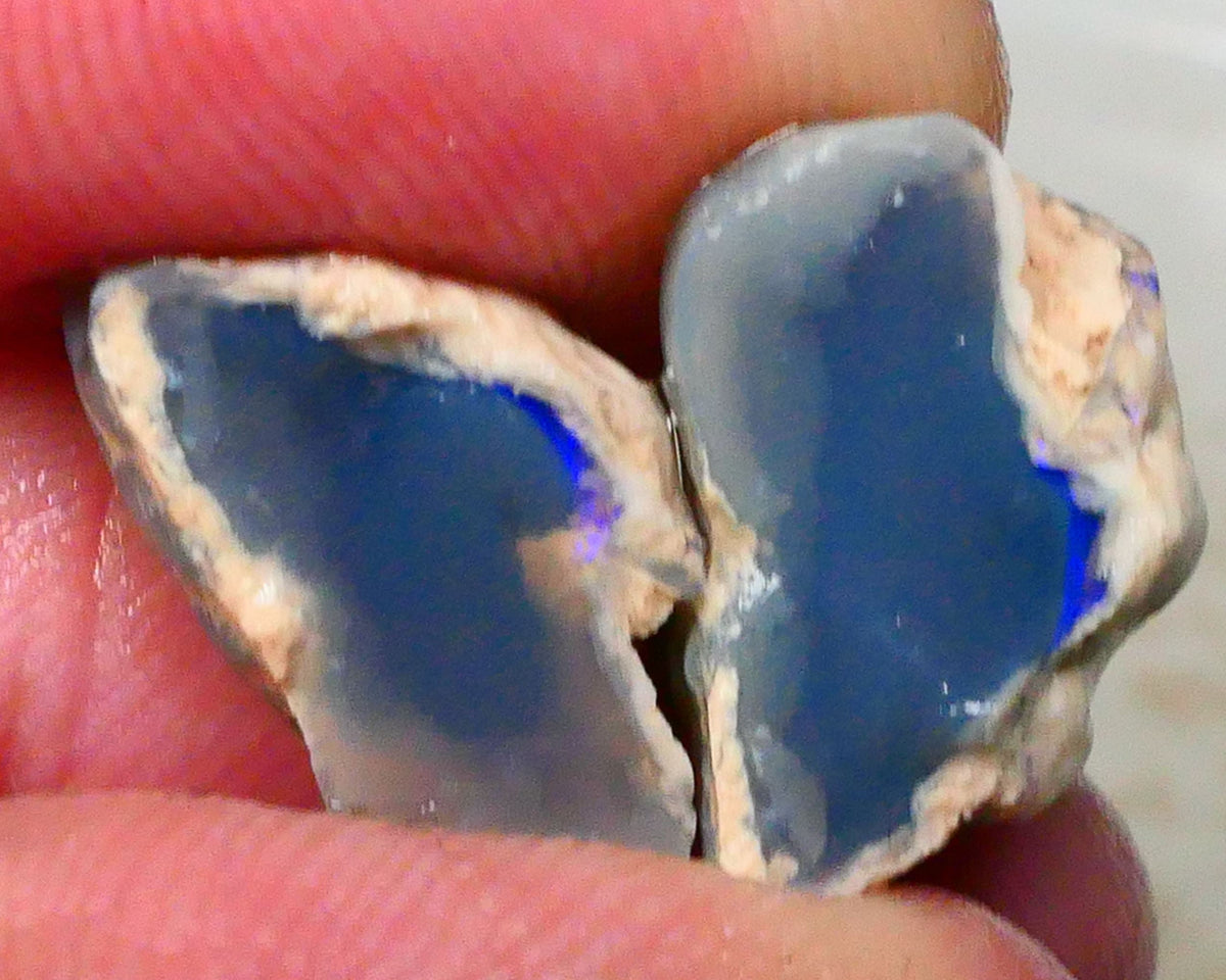Dark Base knobby opal rough split 15.00cts Lighting Ridge Small area of bar showing some blues 16x11x9mm & 15x10x9mm  Lot B4-A390