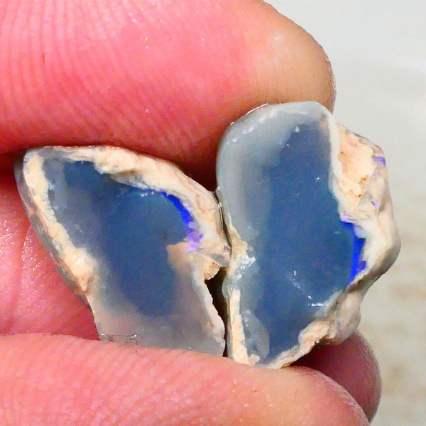 Dark Base knobby opal rough split 15.00cts Lighting Ridge Small area of bar showing some blues 16x11x9mm & 15x10x9mm  Lot B4-A390