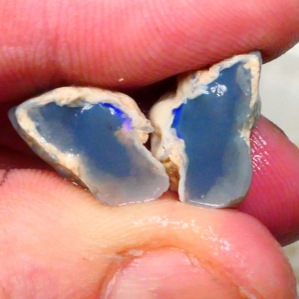 Dark Base knobby opal rough split 15.00cts Lighting Ridge Small area of bar showing some blues 16x11x9mm & 15x10x9mm  Lot B4-A390