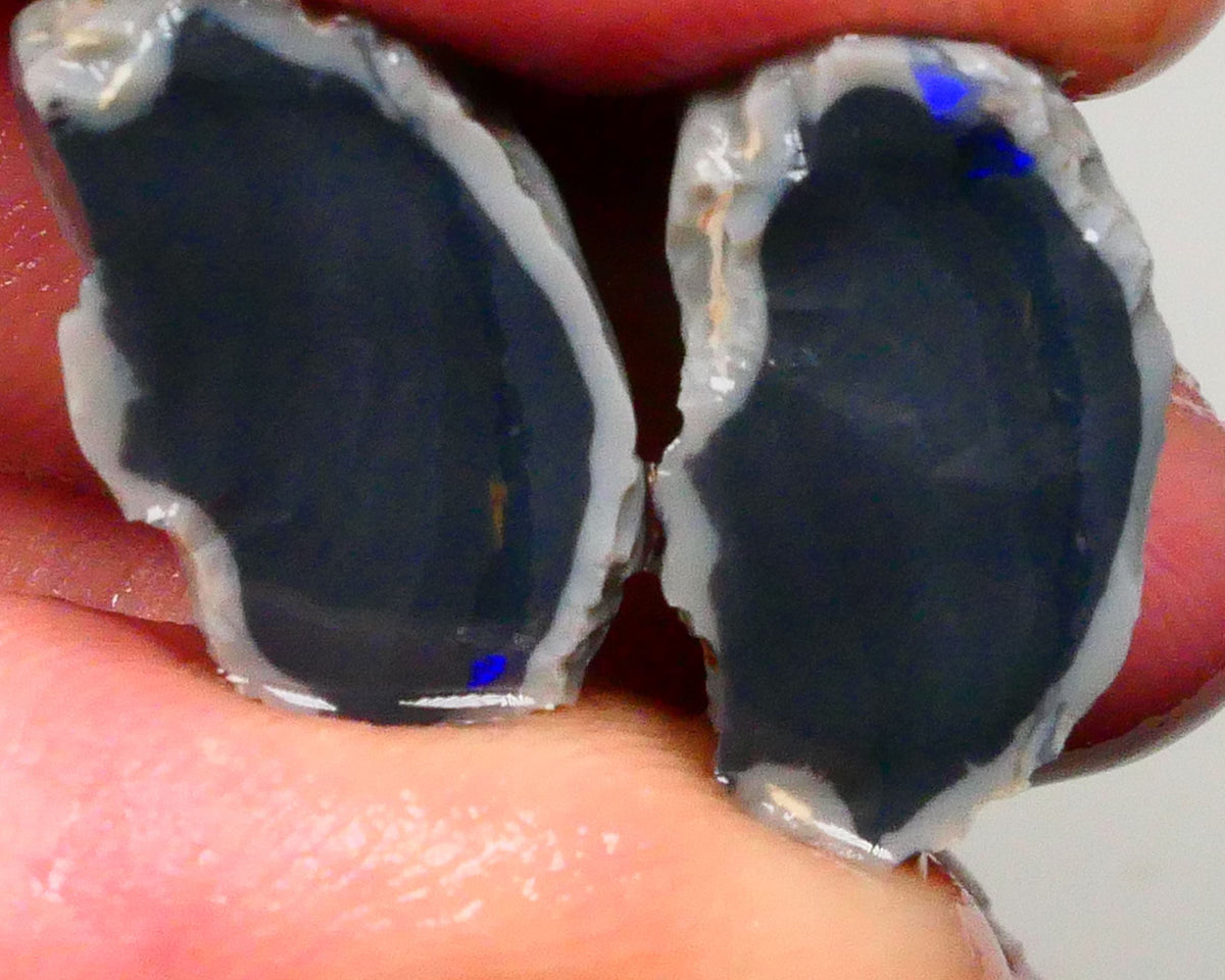 Lightning Ridge Black knobby opal rough split 26.00cts Bits of blues colours only to chase 18x13x10mm & 18x13x11mm  Lot B4-A426