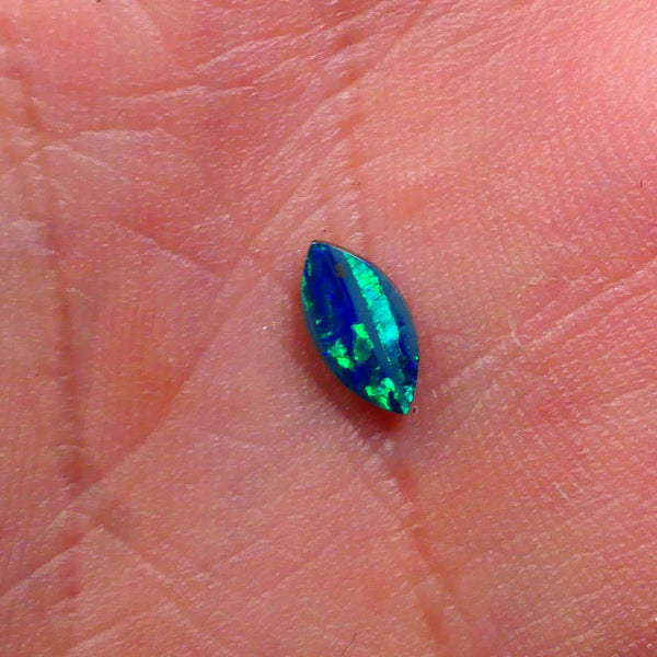 Gem Quality Coober Pedy Opal Doublet Crystal backed on Ironstone 0.40cts Bright Greens & Blues Ready to set 8x4x1.5mm Lot B4-A474