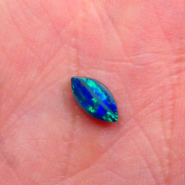 Gem Quality Coober Pedy Opal Doublet Crystal backed on Ironstone 0.40cts Bright Greens & Blues Ready to set 8x4x1.5mm Lot B4-A474