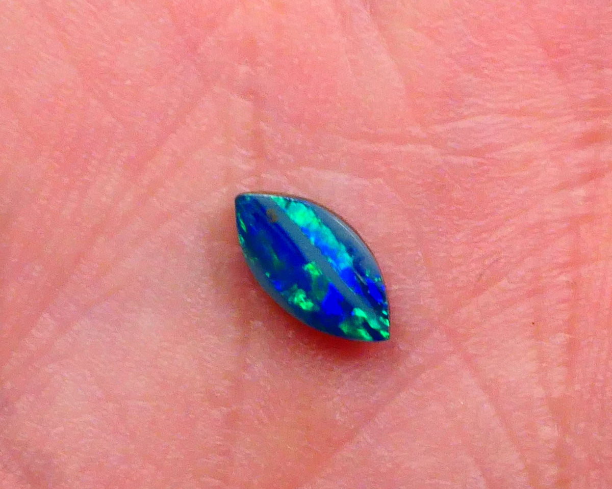 Gem Quality Coober Pedy Opal Doublet Crystal backed on Ironstone 0.40cts Bright Greens & Blues Ready to set 8x4x1.5mm Lot B4-A474