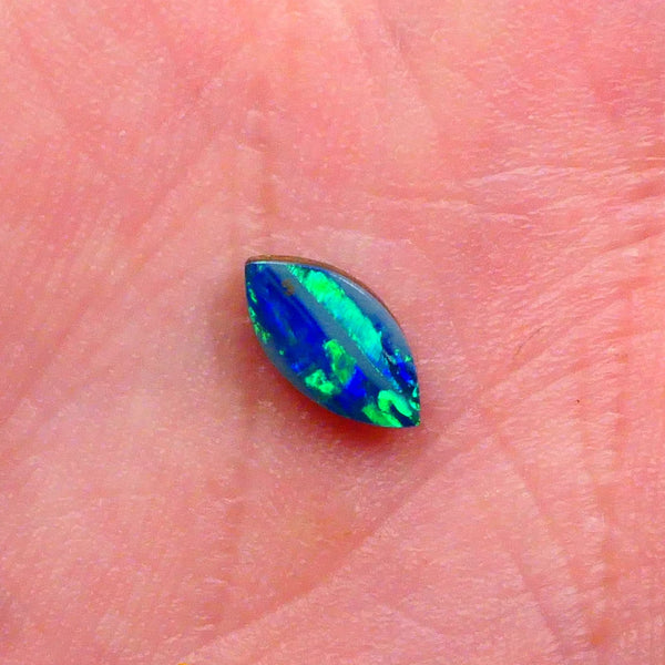 Gem Quality Coober Pedy Opal Doublet Crystal backed on Ironstone 0.40cts Bright Greens & Blues Ready to set 8x4x1.5mm Lot B4-A474