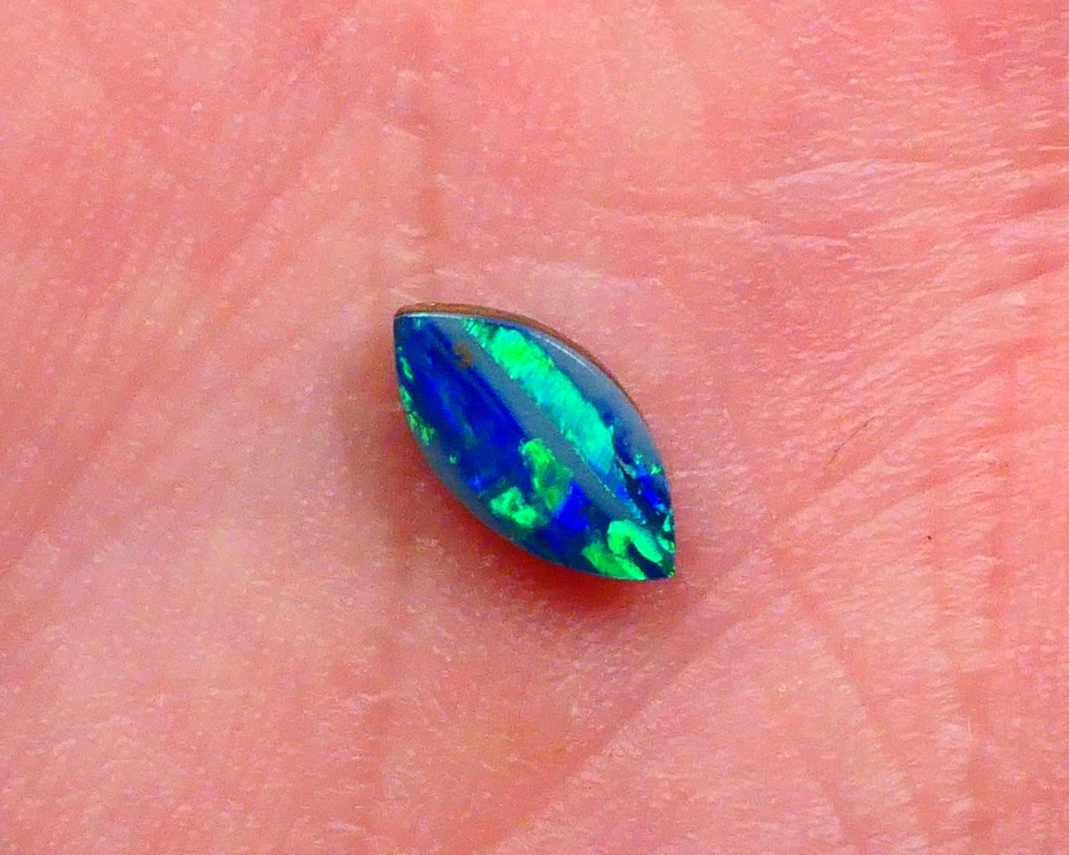 Gem Quality Coober Pedy Opal Doublet Crystal backed on Ironstone 0.40cts Bright Greens & Blues Ready to set 8x4x1.5mm Lot B4-A474