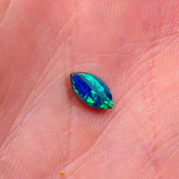 Gem Quality Coober Pedy Opal Doublet Crystal backed on Ironstone 0.40cts Bright Greens & Blues Ready to set 8x4x1.5mm Lot B4-A474