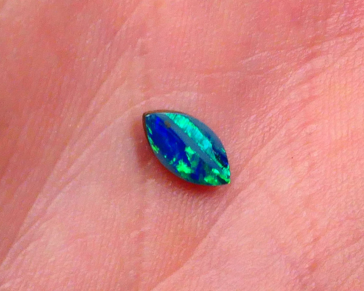 Gem Quality Coober Pedy Opal Doublet Crystal backed on Ironstone 0.40cts Bright Greens & Blues Ready to set 8x4x1.5mm Lot B4-A474
