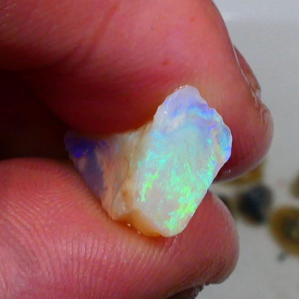 Stunning Lighting Ridge Crystal opal rough 4.75cts Bright Yellow/Green/Blue fires to cut & Polish 16x10x7mm  Lot B4-A473