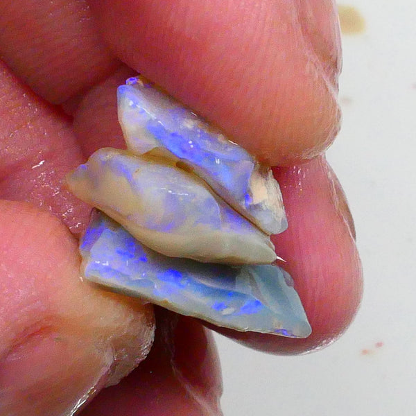 Stack of Dark/Crystal seam opal rough 15.00cts Lightning Ridge blues to cut & Gamble 18x13x4mm to 14x13x5mm  Lot B4-A470