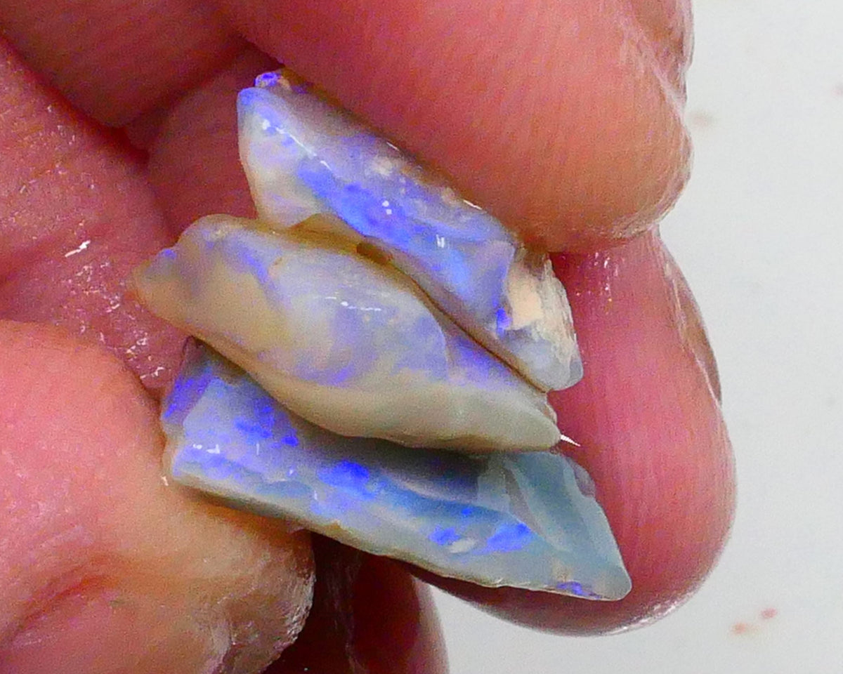 Stack of Dark/Crystal seam opal rough 15.00cts Lightning Ridge blues to cut & Gamble 18x13x4mm to 14x13x5mm  Lot B4-A470
