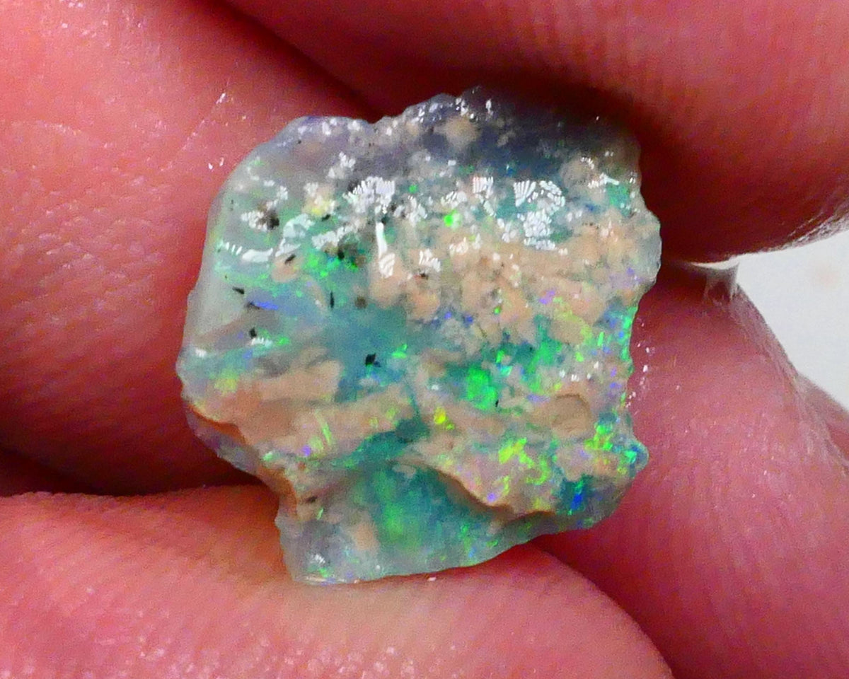 Thin profile knobby opal rough 2.50cts Dark base with Yellow/Green/Blue fires inclusions to work around 13x12x3mm Lot B4-A469