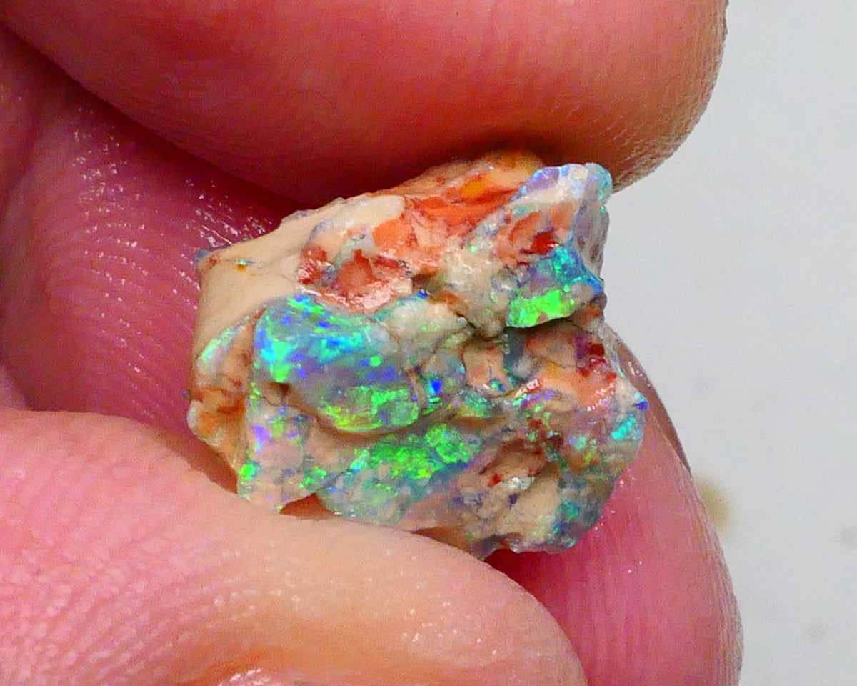 Exotic opal formation rough 3.40cts Bright & Gorgeous display of Green & Blue dominant fires collect or carve 19x11x6mm  Lot B4-A465