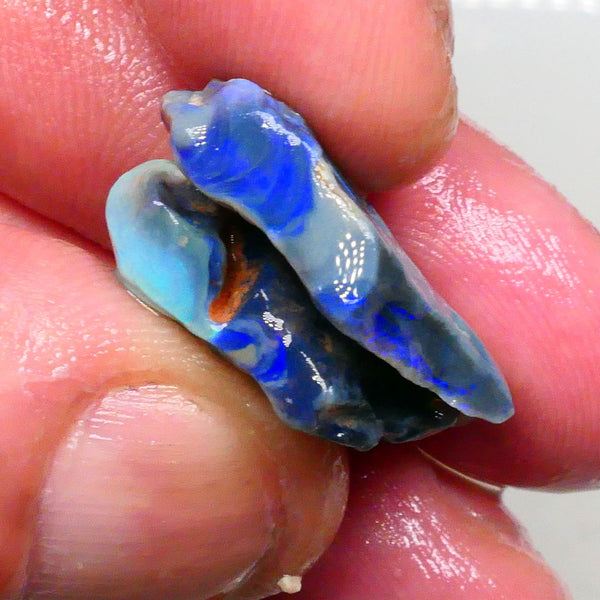 Gorgeous Blues on Dark base seam opal rough pair 22.00cts Lots colour showing to chase & potentially cut here 25x16x9mm & 22x16x5mm  Lot B4-A481