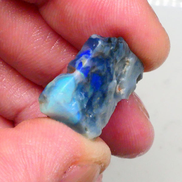 Gorgeous Blues on Dark base seam opal rough pair 22.00cts Lots colour showing to chase & potentially cut here 25x16x9mm & 22x16x5mm  Lot B4-A481