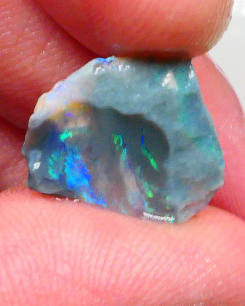 Gorgeous dark base seam opal rough 4.25cts Lightning Ridge Green & blue hues to cut & Polish 17x15x4mm   Lot B4-A480